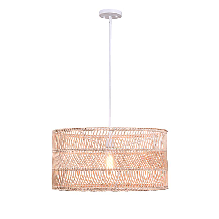 Kenroy Home Butler 1-Light Pendant Lamp, 24"W, Natural Rattan Shade/White Frame