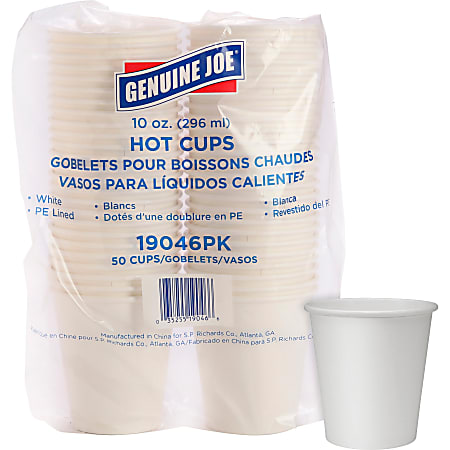 Genuine Joe 10 oz Disposable Hot Cups - 10 fl oz - White - Polyurethane - Hot Drink, Beverage - 50/Pack - 5 / Bundle