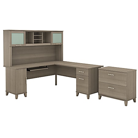 Bush Furniture Somerset L Shaped Desk With Hutch And Lateral File Cabinet, 72"W, Ash Gray, Standard Delivery