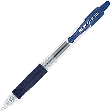 Pilot G2 Retractable Gel Pens, Pack Of 12, Fine Point, 0.5 mm, Clear Barrel, Blue Ink