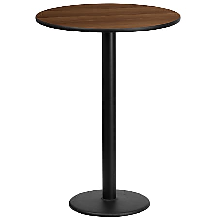 Flash Furniture Laminate Round Table Top With Round Bar-Height Table Base, 43-1/8"H x 24"W x 24"D, Walnut/Black