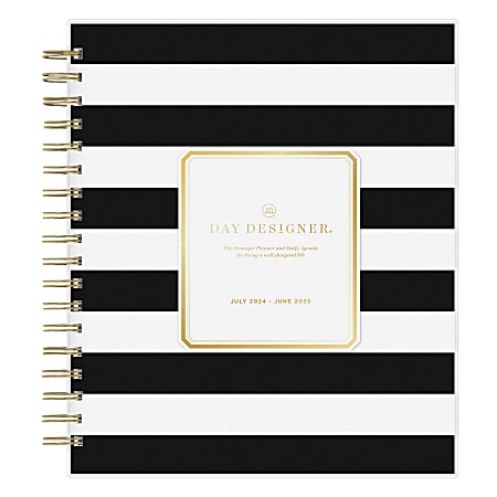 2024-2025 Day Designer Daily/Monthly Planning Calendar, 8" x 10", Rugby Stripe Black Frosted, July To June, 144875