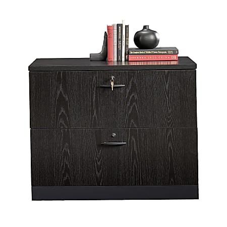 Sauder® Via 36"W x 23-1/2"D Lateral 2-Drawer File Cabinet, Bourbon Oak/Soft Black