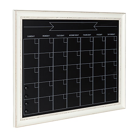 Kate and Laurel Macon Magnetic Framed Chalkboard Monthly Calendar, 22-15/16” x 28-15/16”, Black, White Plastic Frame
