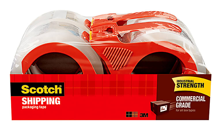 Scotch® Commercial Grade Shipping Packing Tape, 4 Tape Rolls with Dispensers, 1 7/8 in x 54.6 yd, 3" Core, Designed  - 3750RD
