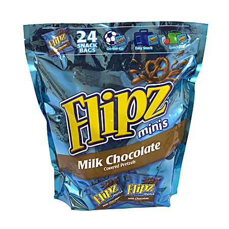 Flipz Mini Chocolate Covered Pretzels Snack Bags, 24 Count