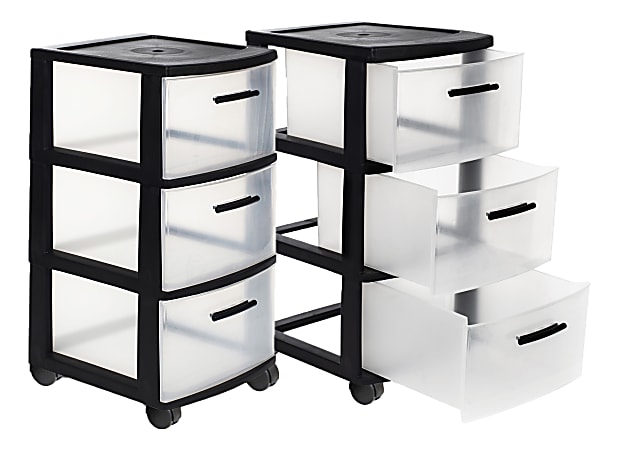 Inval MQ 3 Drawer Rolling Storage Cabinets 25 12 H x 12 12 W x 14 12 D  BlackClear Set Of 2 Cabinets - Office Depot