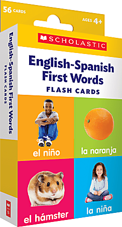 Scholastic English-Spanish First Words Flash Cards, 6-5/16”H x 3-7/16”W, Pre-K, Pack Of 56 Cards