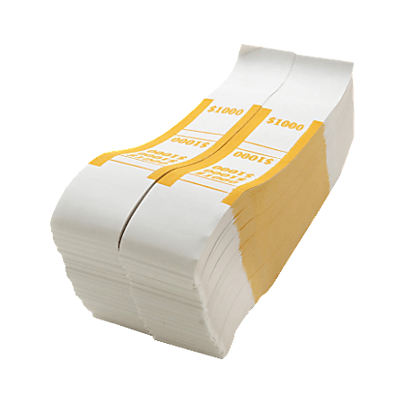 Sparco Kraft Paper ABA Bill Straps, $1,000, White/Yellow,
