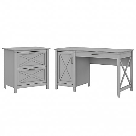 Bush Furniture Key West 54"W Computer Desk With Storage And 2-Drawer Lateral File Cabinet, Cape Cod Gray, Standard Delivery