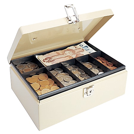 STEELMASTER® Cash Box with Locking Latch, 7 Compartments, Sand