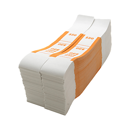 Sparco White Kraft ABA Bill Straps, $50, Orange/White, Box Of 1,000