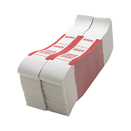 Sparco White Kraft ABA Bill Straps, $500, Red/White, Box Of 1,000