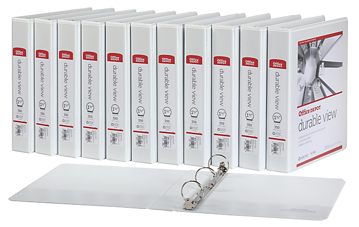 Office Depot® Round Ring Binders, 8-1/2"L x 11"W, 350 Pages, White, Pack Of 12