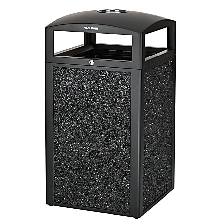 Alpine Industries Steel All-Weather Stone Panel Outdoor Commercial Trash Can With Ashtray Lid, 40 Gallons, Gray