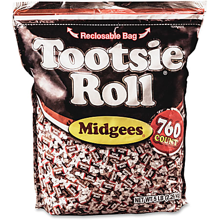 Tootsie Roll Midgees Candy Assorted Individually Wrapped Resealable  Container 5 lb 1 Bag 760 Per Bag - Office Depot