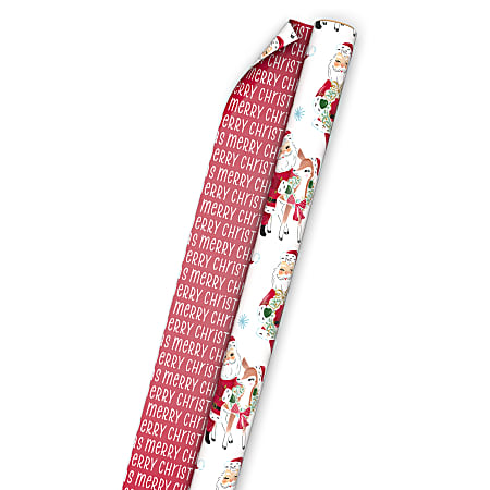 Hallmark Vintage Santas/Merry Christmas on Red Reversible Wrapping Paper Roll (30 sq. ft.)