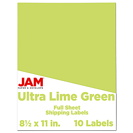 JAM Paper® Full-Page Mailing And Shipping Labels, 337628608, 8 1/2" x 11", Green, Pack Of 10