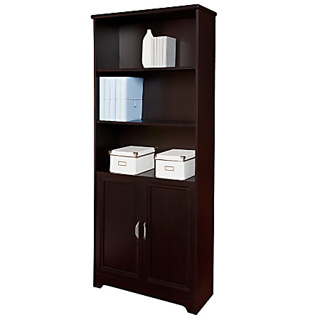Realspace Magellan 72 H 5 Shelf Contemporary Bookcase With Doors EspressoDark Finish Office Depot