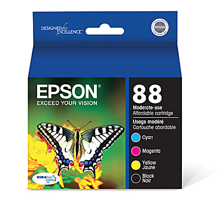 Epson® 88 DuraBrite® Ultra Black And Cyan, Magenta, Yellow Ink Cartridges, Pack Of 4, T088120-BCS