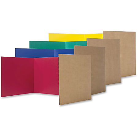 Flipside Color Tri-fold Study Carrel, 48"W x 12"H, Corrugated, Red, Blue, Green, Yellow