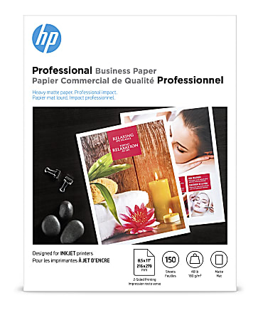 HP Professional Business Paper for Inkjet Printers, Matte, Letter Size (8 1/2" x 11"), 48 Lb, Pack Of 150 Sheets (CH016A)