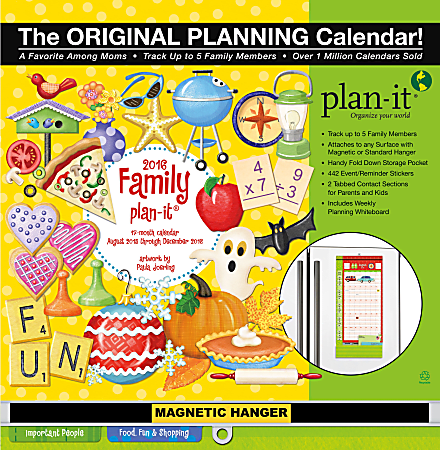 Wells Street By LANG Plan-It 17-Month Wall Calendar, 12" x 26 1/2", Family, August 2015-December 2016