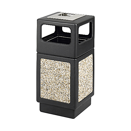 Safco® Plastic/Stone Aggregate Receptacle, 38 Gallons, 39" x 18 1/4" x 18 1/4", Black