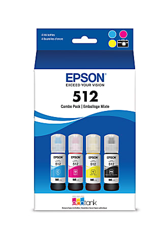 Epson® 512 EcoTank® Photo Black And Cyan, Magenta, Yellow Ink Bottles, Pack Of 4, T512520-S