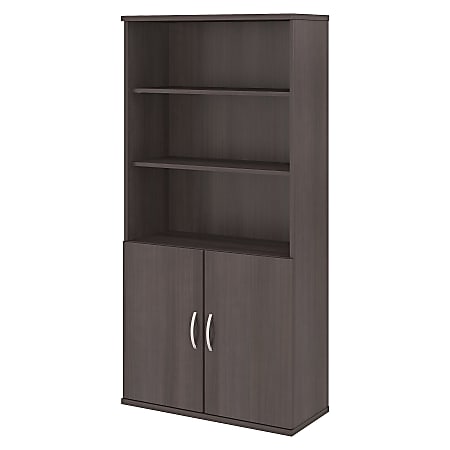Bush Business Furniture Studio C 5 Shelf Bookcase with Doors, Storm Gray, Premium Installation