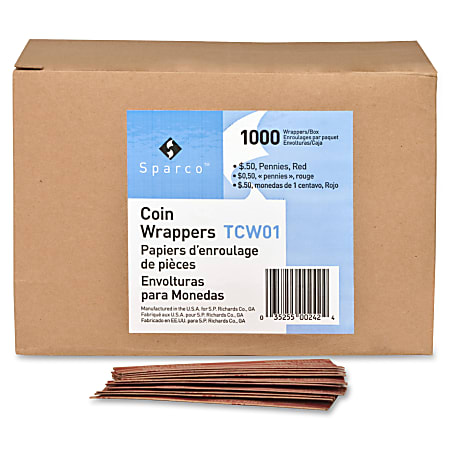 Sparco Flat Coin Wrappers - 1000 Wrap(s)Total $0.50 in 50 Coins of 1 Denomination - 60 lb Basis Weight - Kraft - Red - 1000 / Pack