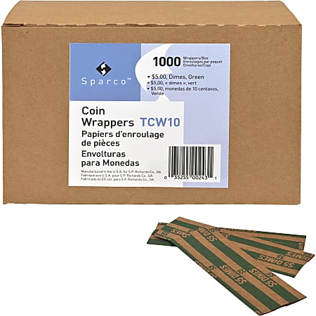 Sparco Flat Coin Wrappers - 1000 Wrap(s)Total $5.0 in 50 Coins of 10 Denomination - 60 lb Basis Weight - Kraft - Green - 1000 / Pack Sparco Flat Coin Wrappers - 1000 Wrap(s)Total $5.0 in 50 Coins of 10 Denomination - 60 lb Basis Weight - Kraft - Green - 1000 / Pack
