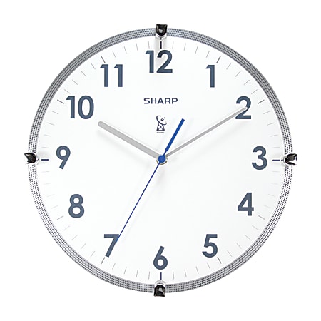 Sharp® Atomic Round Wall Clock, 11", White/Silver