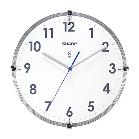 Sharp® Atomic Round Wall Clock, 11", White/Silver
