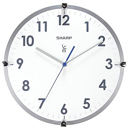 Sharp® Atomic Round Wall Clock, 11", White/Silver