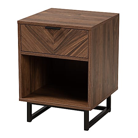 Baxton Studio Sadia 1-Drawer End Table, 21-5/16”H x 15-3/4”W x 15-3/4”D, Walnut Brown/Black