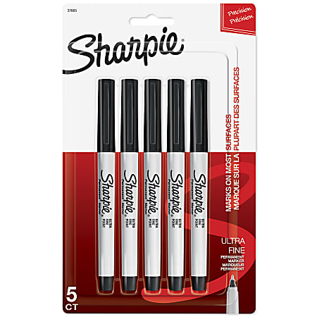 Sharpie® Permanent Ultra-Fine Point Markers, Black, Pack Of 5 Markers