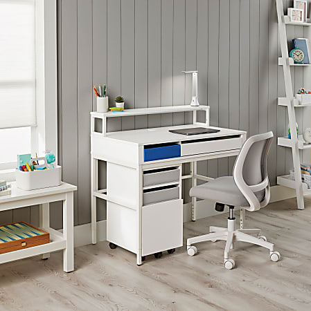 Realspace® Baywick 37"W Student Computer Desk With Height-Adjustable Legs And Mobile File Cabinet, White