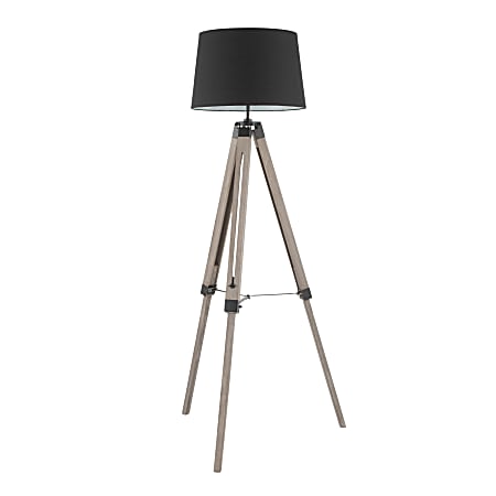 Lumisource Compass Mid-Century Modern Floor Lamp, Grey Washed Wood/Black Shade