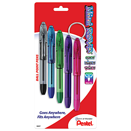Pentel® R.S.V.P.® Mini Ballpoint Pens, 1.0 mm, Medium Point, Assorted Barrel, Assorted Ink, Pack Of 5