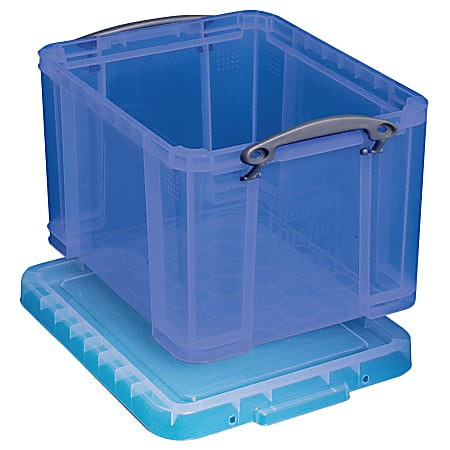 Really Useful Box® Plastic Storage Container With Built-In Handles And Snap Lid, 32 Liters, 12" x 14" x 19", Blue