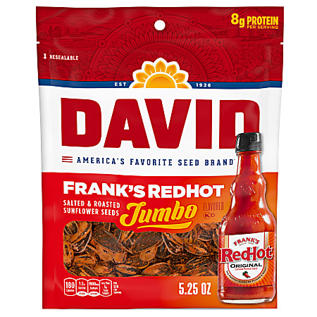 David Frank's Red Hot Sunflower Seeds, 5.25 Oz, Pack Of 12 Snack Bags