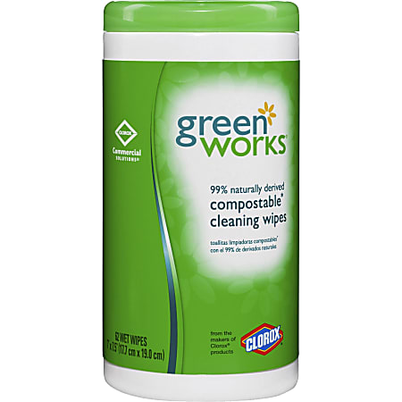 Green Works® Naturally Derived Compostable Cleaning Wipes, Container Of 62