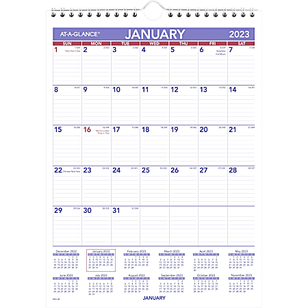 AT-A-GLANCE Mini Monthly 2023 RY Wall Calendar, Small, 8" x 11"