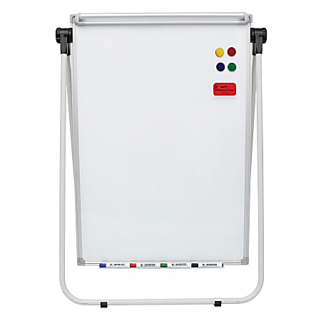 Charles Leonard Double Sided Magnetic Whiteboard Easel, 45”H x 32”W x 3-1/4”D, White, Silver Metal Frame