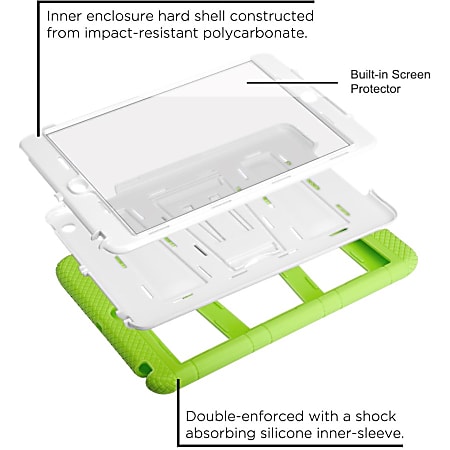 i-Blason ArmorBox Case - For iPad mini, iPad mini with Retina Display, iPad mini 3 - i-Blason Logo - Green, White - Dust Resistant, Scratch Resistant, Shatter Resistant, Impact Resistant, Shock Absorbing, Slip Resistant, Drop Resistant - Silicone
