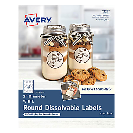Avery® Dissolvable Labels, 4227, Round, 2", White, Pack Of 60