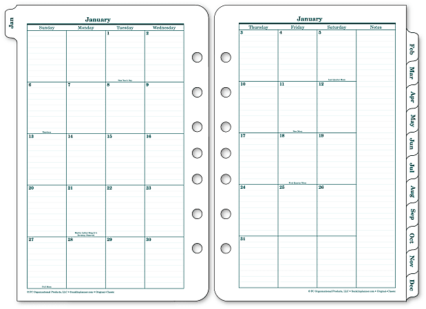 FranklinCovey® Original Design™ Planner Refill, 5 1/2" x 8 1/2", 30% Recycled, 2 Pages Per Month, January-December 2016
