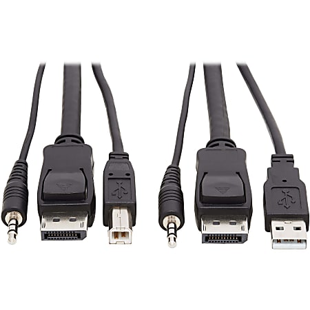 Tripp Lite DisplayPort KVM Cable Kit 3 in 1 4K USB 3.5mm Audio 3xM/3xM 10ft - 60 MB/s - Supports up to 3840 x 2160 - Gold Plated Contact - Black
