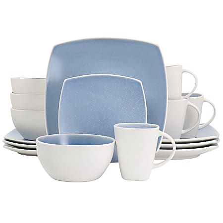 Gibson Elite Soho Lounge 16-Piece Stoneware Dinnerware Set, Light Blue